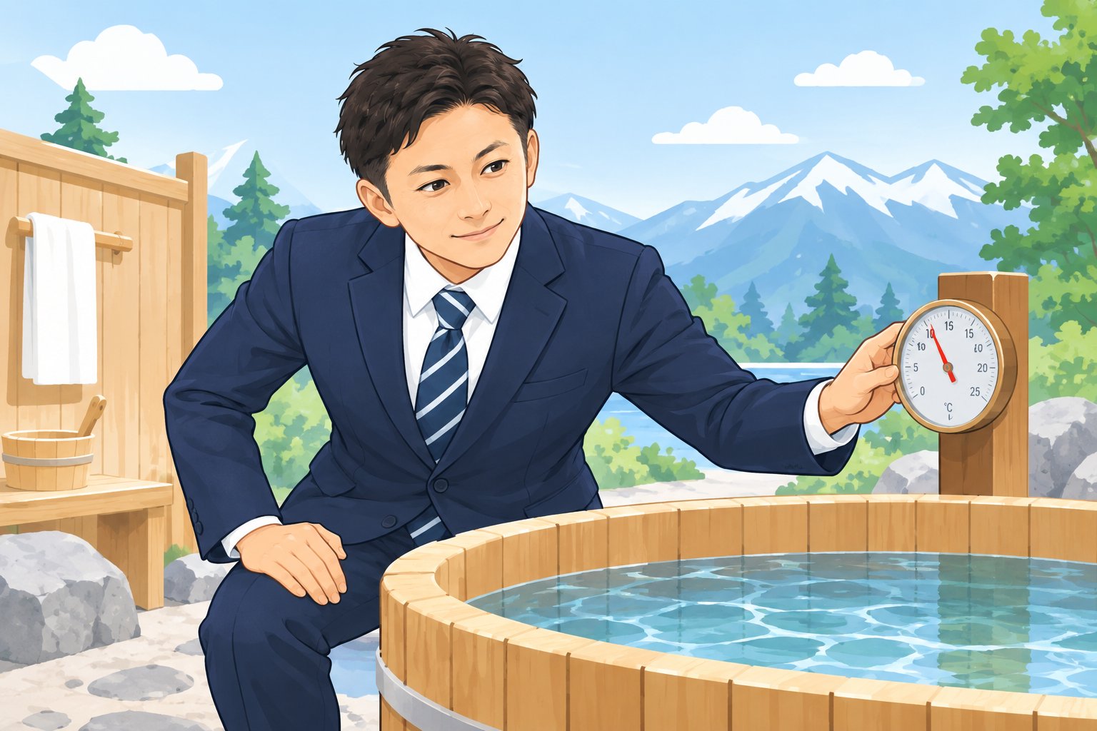 温度計を確認してから水風呂に入る