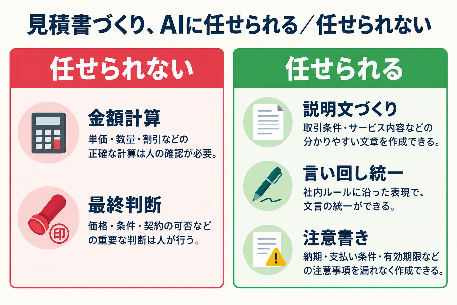 見積書づくりでAIに任せられる部分/任せられない部分