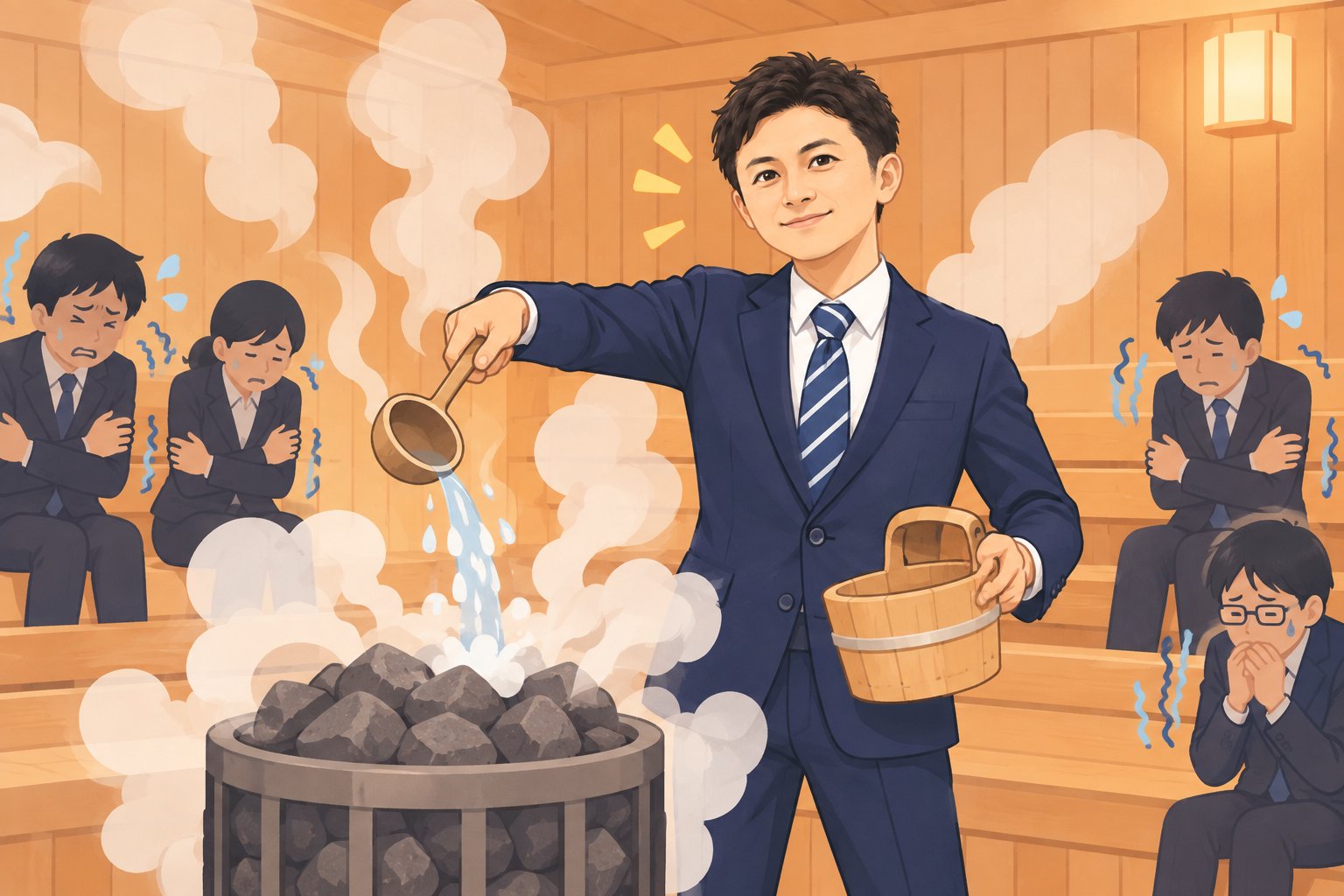 一人だけがロウリュのやり方を知っている状態